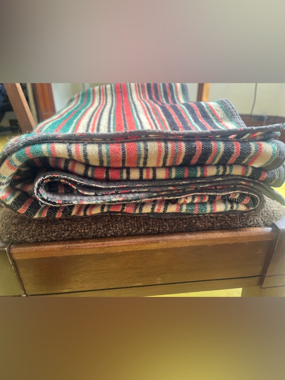 Vintage 60s Serape Blanket - Red, Green, Black, Cream Wool Blend